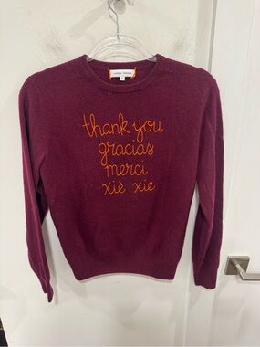 Lingua Franca 'Thank You' Burgundy Cashmere Sweater